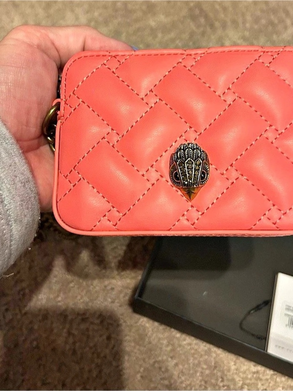 Kurt Geiger Quilted Crossbody Bag in Coral NWT